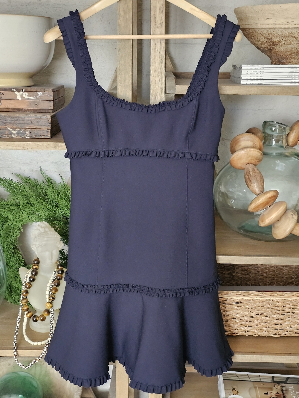 Cinq a Sept Ana Dress Navy Mini Ruffle NWT Size 10